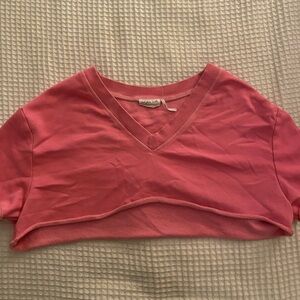 Pink V-Neck Crop Top out from under